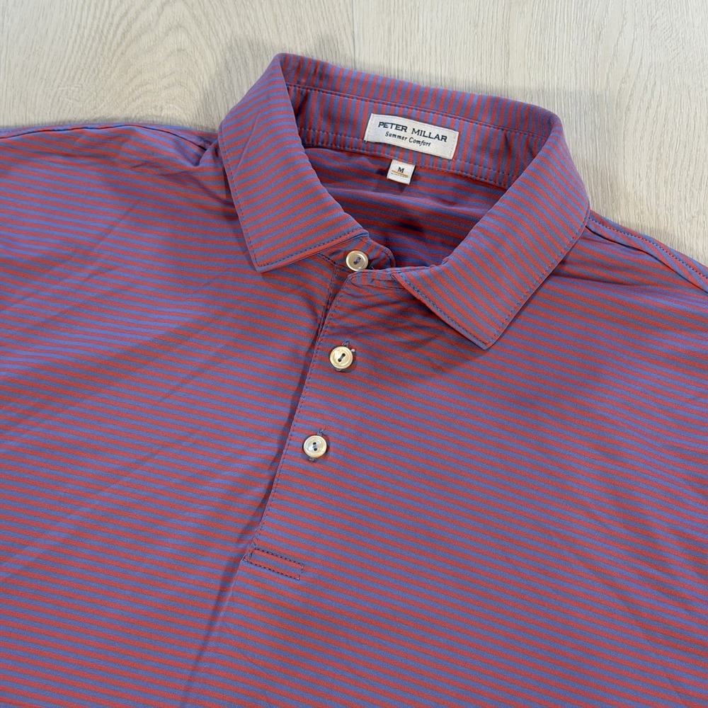 Peter Millar Summer Comfort Men's Red And Blue Stripes Medium Golf Digest Logo